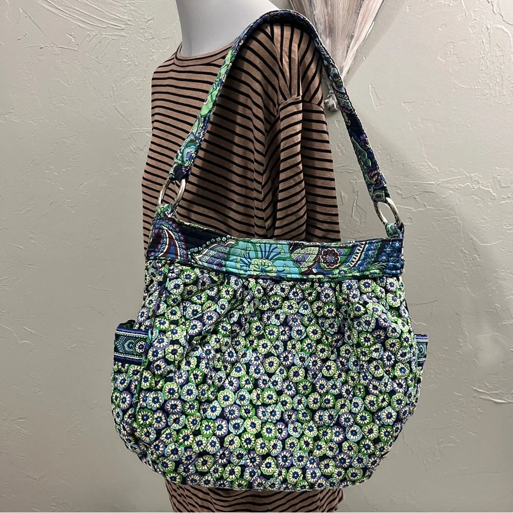Vera Bradley Hobo Bag Black Green Blue Quilted‎ Shoulder Purse Blue raphsody